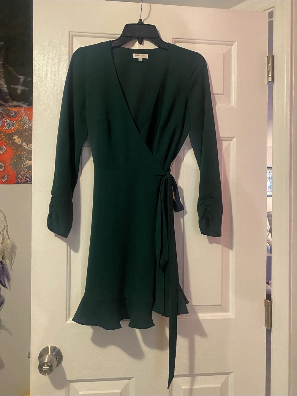 Gianni Bini Dark Green Wrap Dress with Ruffle Hem
